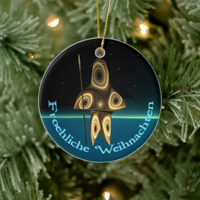 Ornement Rond En Céramique Froehliche Weihnachten - Fractal Inuit Hunter (Arbre)