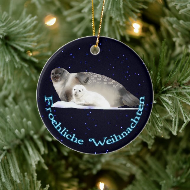 Ornement Rond En Céramique Froehliche Weihnachten - Sceau annelé (Arbre)