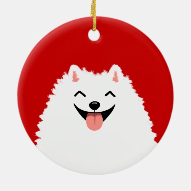 Ornement Rond En Céramique Funny Blanc Poméranien Cartoon Chien Noël (Dos)