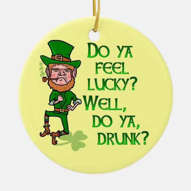 Ornement Rond En Céramique Funny Tough Lucky Drunk Leprechaun (Devant)