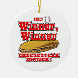 Ornement Rond En Céramique Gagnante du Philly Baseball Dîner Cheesesteak