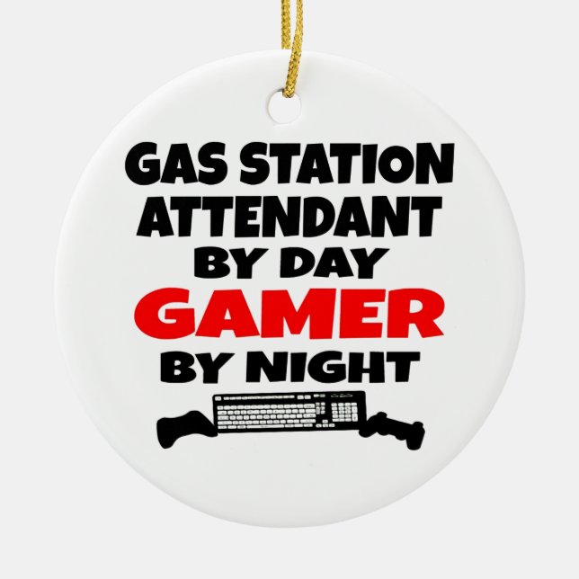 Ornement Rond En Céramique Gamer du préposé à la station-service (Devant)
