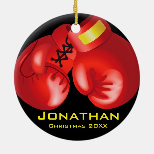 Ornement Rond En Céramique Gants de boxe personnalisés (Dos)