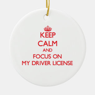 Ornement Rond En Céramique Gardez le calme et le foyer sur mon permis de