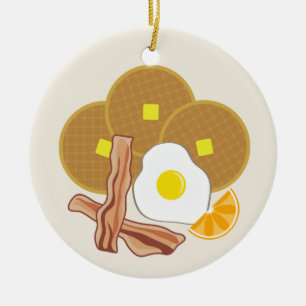 Ornement Rond En Céramique Gaufres, lard et oeuf d'ornement de petit déjeune