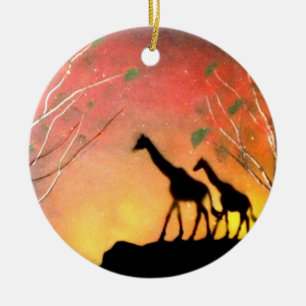 Ornement Rond En Céramique Girafes