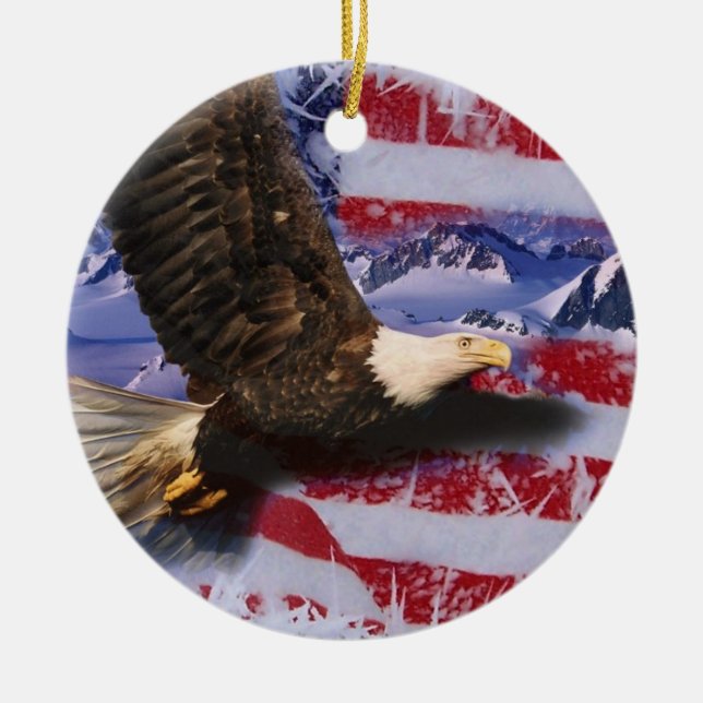 Ornement Rond En Céramique Gloire gelée, Eagle et drapeau américain (Devant)