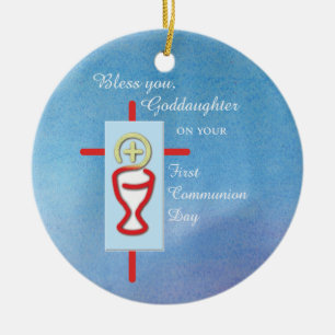 Ornement Rond En Céramique Godgirl, Première Communion Sainte, Turquoise