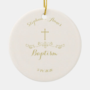 Ornement Rond En Céramique Gold Cross et Laurels