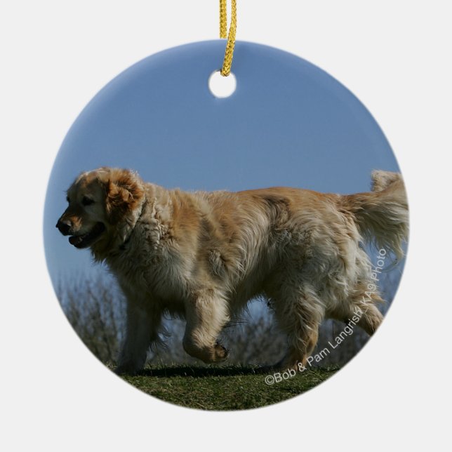Ornement Rond En Céramique Golden retriever courant 3 (Devant)