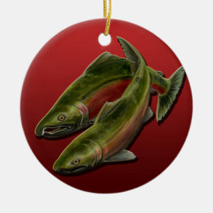 Ornement Rond En Céramique Gone Fishing Orament Cadeau Saumon personnalisé