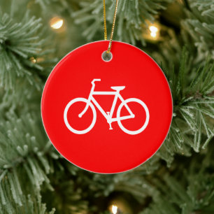 Ornement Rond En Céramique Graphisme de vélo rouge et blanc