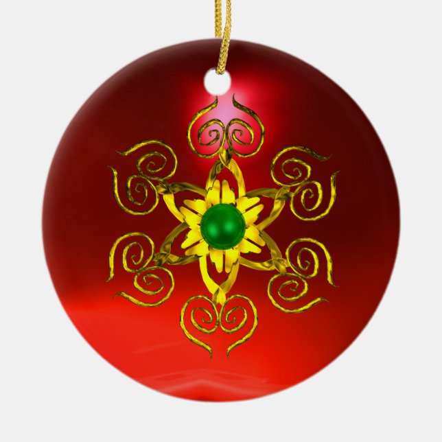 ORNEMENT ROND EN CÉRAMIQUE GREEN TALISMAN, ROUGE RUBY (Devant)