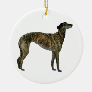 Ornement Rond En Céramique Greyhound - Brindle (debout)