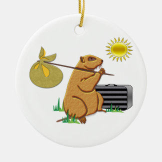 Ornement Rond En Céramique Groundhog fonctionne loin