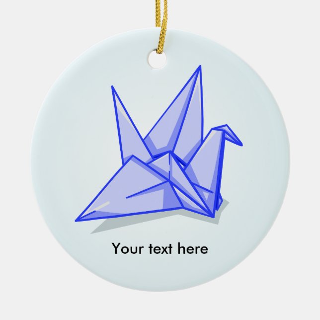 Ornement Rond En Céramique Grue en papier bleu (Devant)
