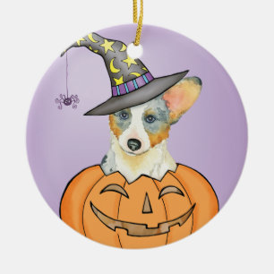 Ornement Rond En Céramique Halloween Cardigan Welsh Corgi