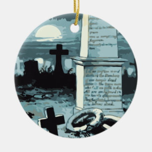 Ornement Rond En Céramique Halloween vintage, cimetière effrayant avec des to