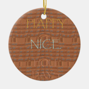 Ornement Rond En Céramique Happy Holidays Zebra Art Print