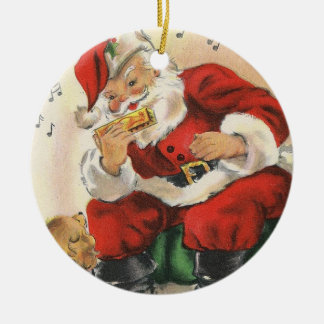 Ornement Rond En Céramique Harmonica de jeux de Père Noël