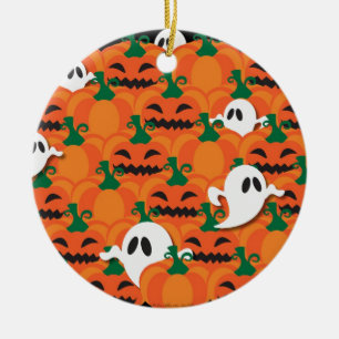 Ornement Rond En Céramique Haunted Halloween Citrouille Patch Ghosts