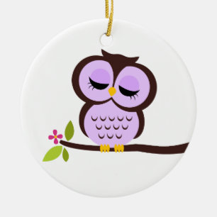 Ornement Rond En Céramique Hibou pourpre simple