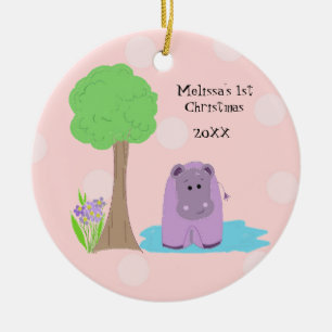 Ornement Rond En Céramique Hippo Baby First Christmas