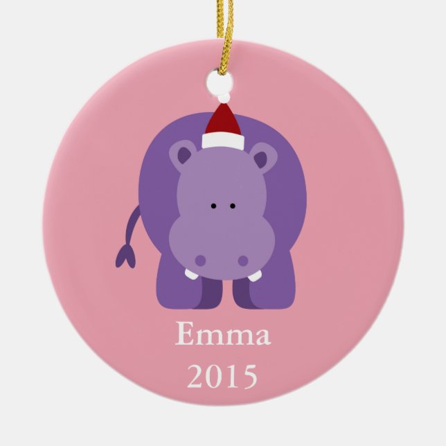 Ornement Rond En Céramique Hippo de Noël (Devant)