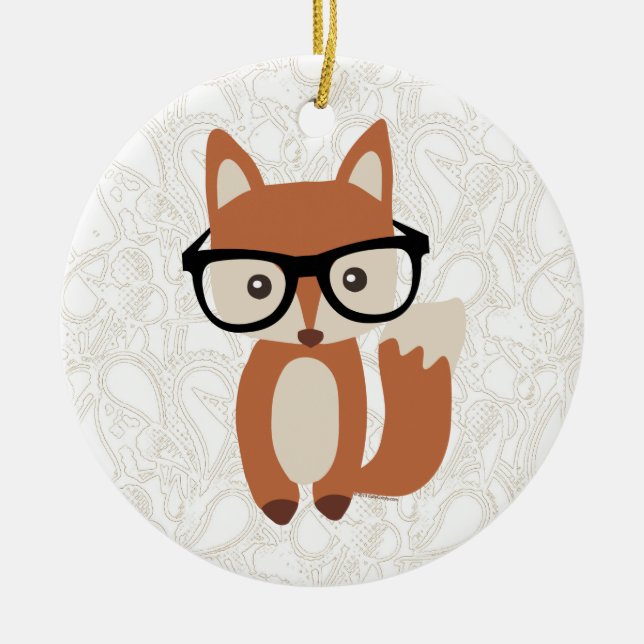 Ornement Rond En Céramique Hipster Baby Fox avec lunettes (Devant)