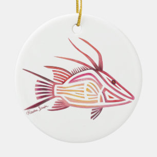 Ornement Rond En Céramique Hogfish tribal