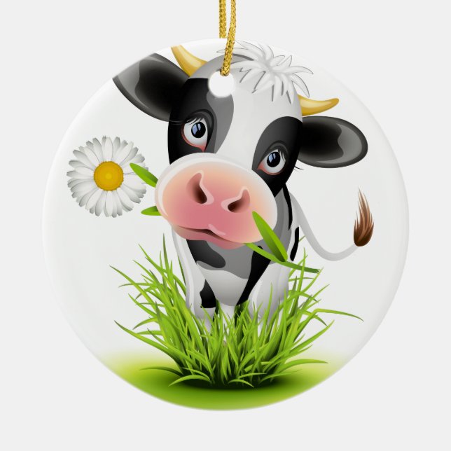 Ornement Rond En Céramique Holstein cow en gris (Devant)