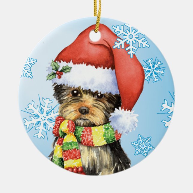 Ornement Rond En Céramique Howlidays heureux Yorkie (Devant)