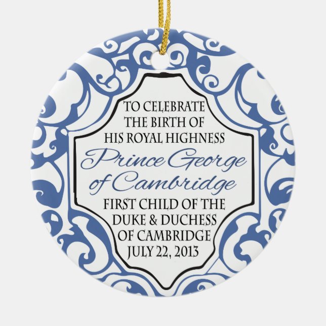 Ornement Rond En Céramique HRH Prince George Bleu/Blanc Défilé (Devant)