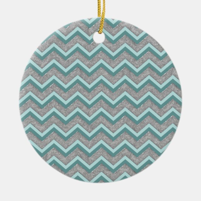 Ornement Rond En Céramique Huile d'argent et ZigZag Turquoise (Devant)