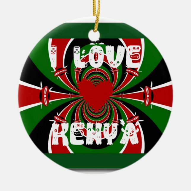 Ornement Rond En Céramique I Love Heart Kenya : Dynamic Flag Art (Devant)