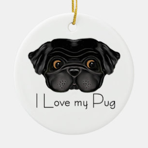 Ornement Rond En Céramique I Love My Black Carlin mignon Carlin noir et Citat