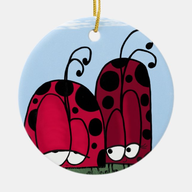 Ornement Rond En Céramique Illustration de Ladybug d'amour non demandé (Devant)