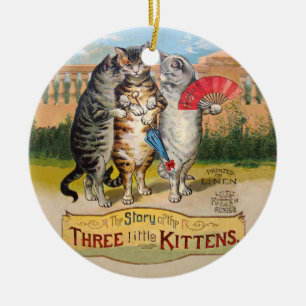 Ornement Rond En Céramique Illustration de l'oie des trois petits chatons