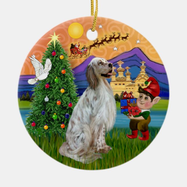 Ornement Rond En Céramique Imaginaire de Noël - Setter anglais (Devant)