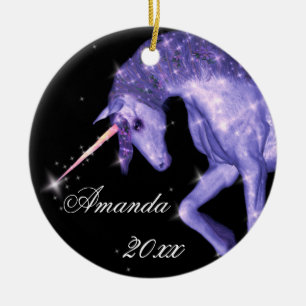 Ornement Rond En Céramique Imaginaire pourpre de licorne