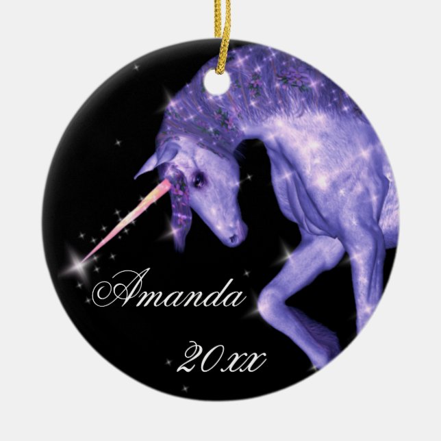 Ornement Rond En Céramique Imaginaire pourpre de licorne (Devant)