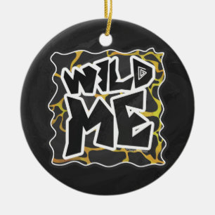 Ornement Rond En Céramique Impression Giraffe noir et jaune