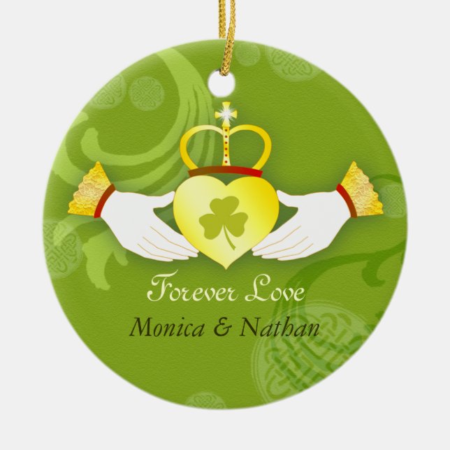 Ornement Rond En Céramique Irish Claddagh Ring Mariage Newlyweds Photo (Devant)