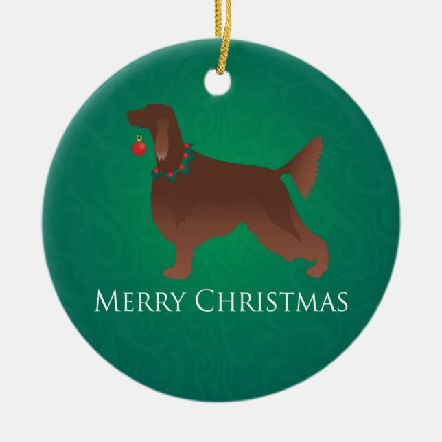 Ornement Rond En Céramique Irish Setter Chien Joyeux Noël Design (Devant)
