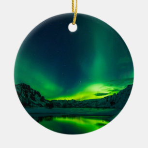 Ornement Rond En Céramique Islande verte Aurore boréale Lumières du Nord Ciel