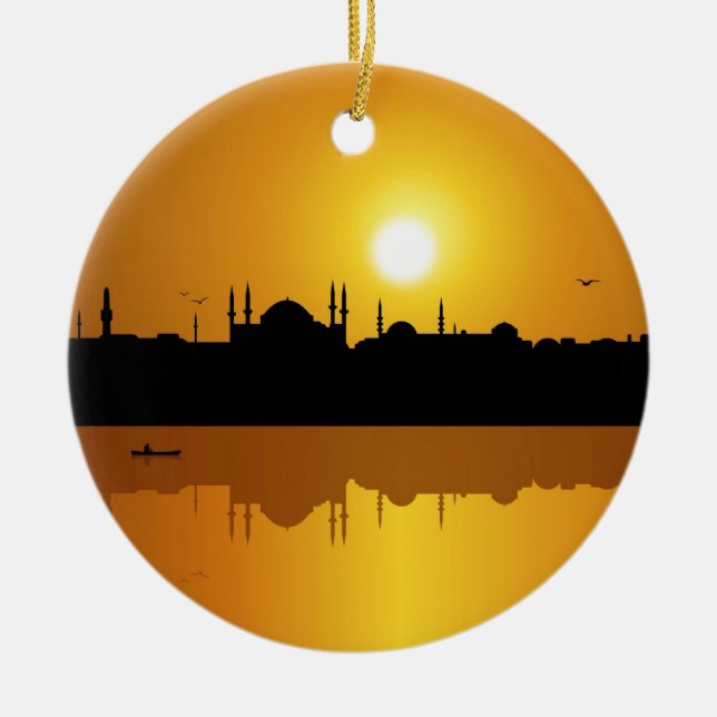 Ornement Rond En Céramique Istanbul et coucher du soleil (Devant)