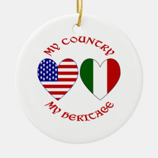 Ornement Rond En Céramique Italie Drapeau USA Coeurs Mon Pays Mon Patrimoine