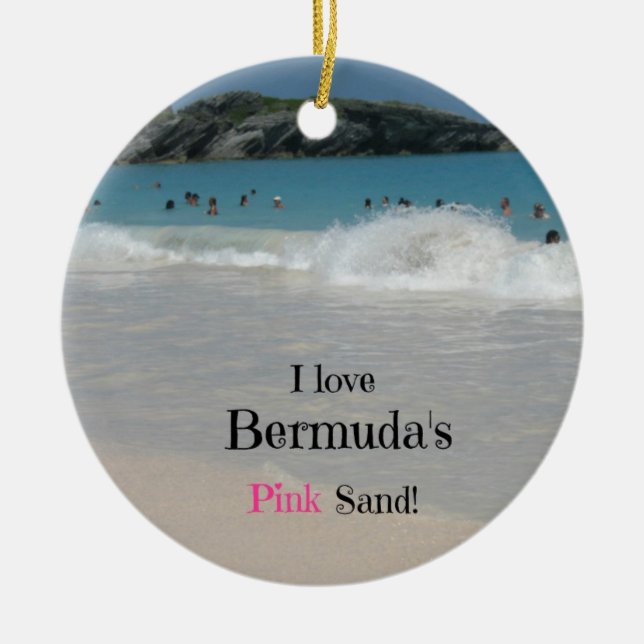 Ornement Rond En Céramique J'adore le sable rose des Bermudes ! (Devant)