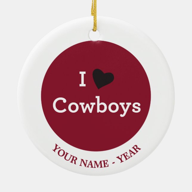 Ornement Rond En Céramique J'aime des cowboys (Dos)
