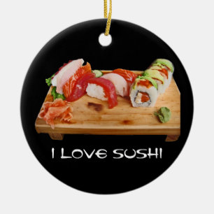 Ornement Rond En Céramique J'aime des sushi